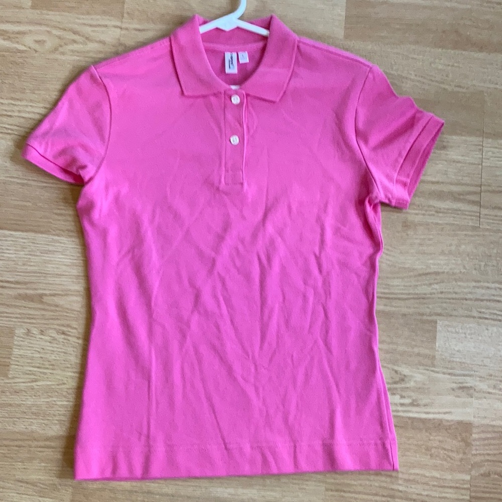 District threads ladies pink polo shirt